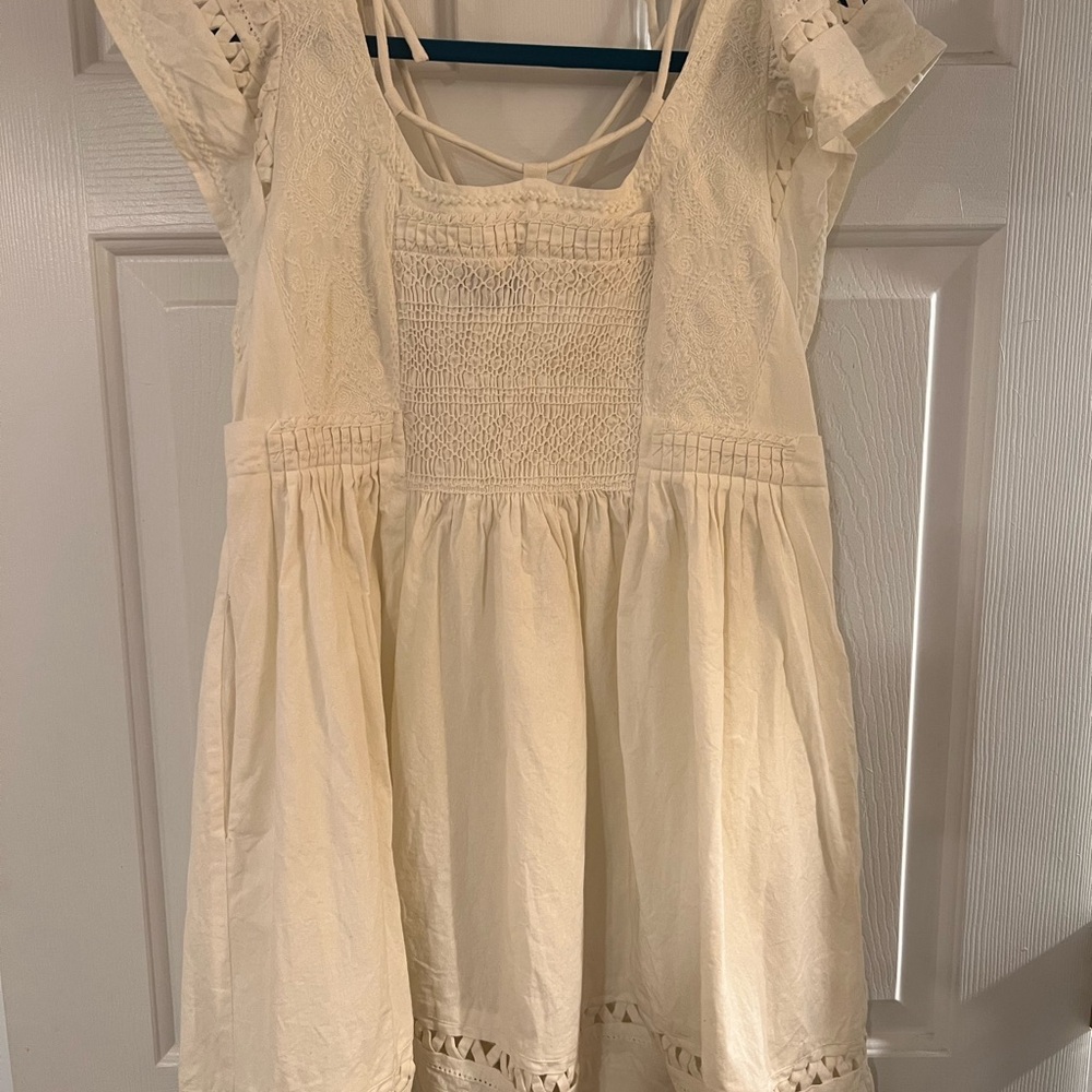 Cream Lace Smocked Dress